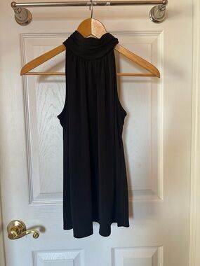 Adrianna Papell Black Sleeveless Mock-Neck Swing Top